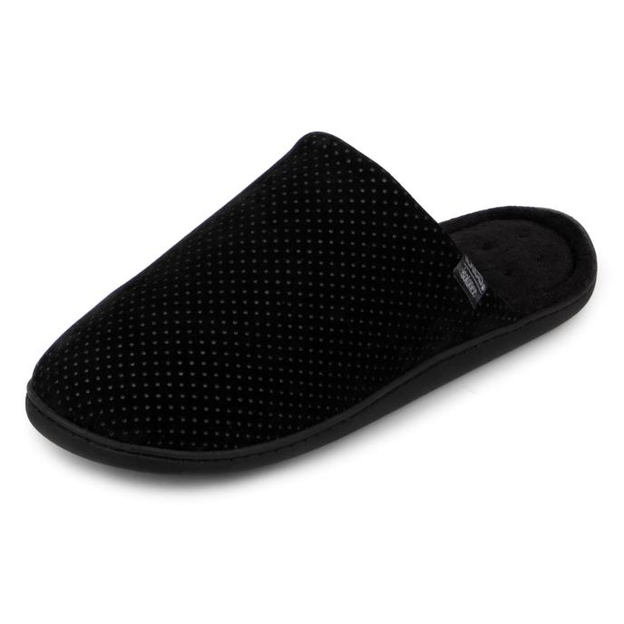 Isotoner Mens Perforated Suedette Mule Slipper Black Extra Image 2